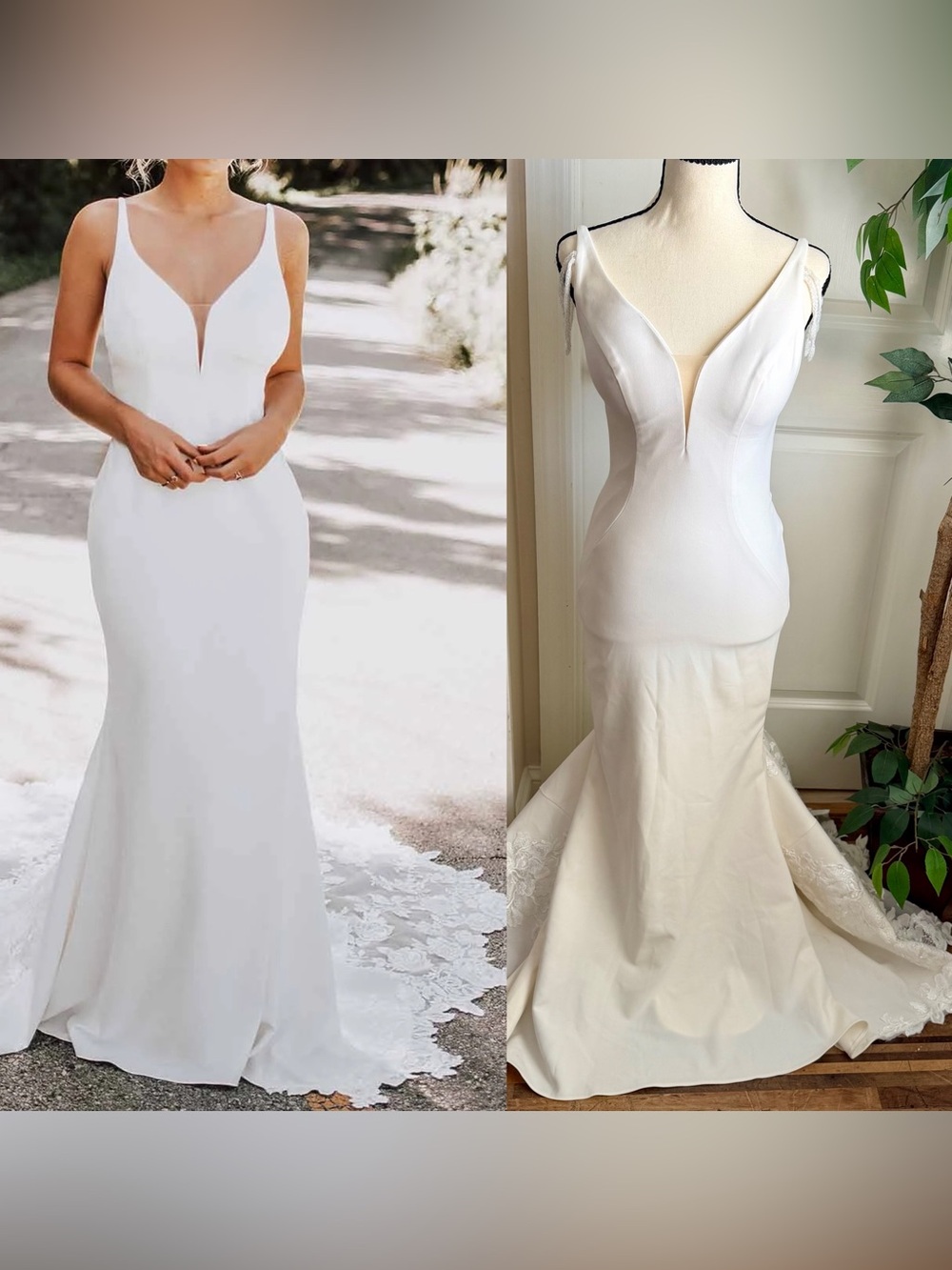 Essense of Australia Discontinued D3112 Sheath Wedding Gown Organic Train Sz 6